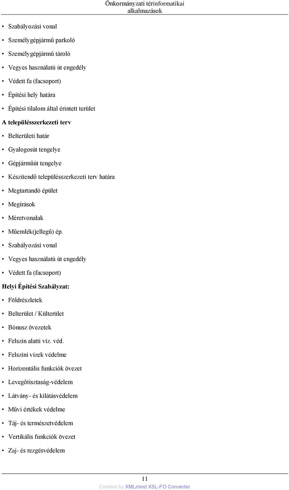 Műemlék(jellegű) ép. Szabályozási vonal Vegyes használatú út engedély Védett fa (facsoport) Helyi Építési Szabályzat: Földrészletek Belterület / Külterület Bónusz övezetek Felszín alatti víz.