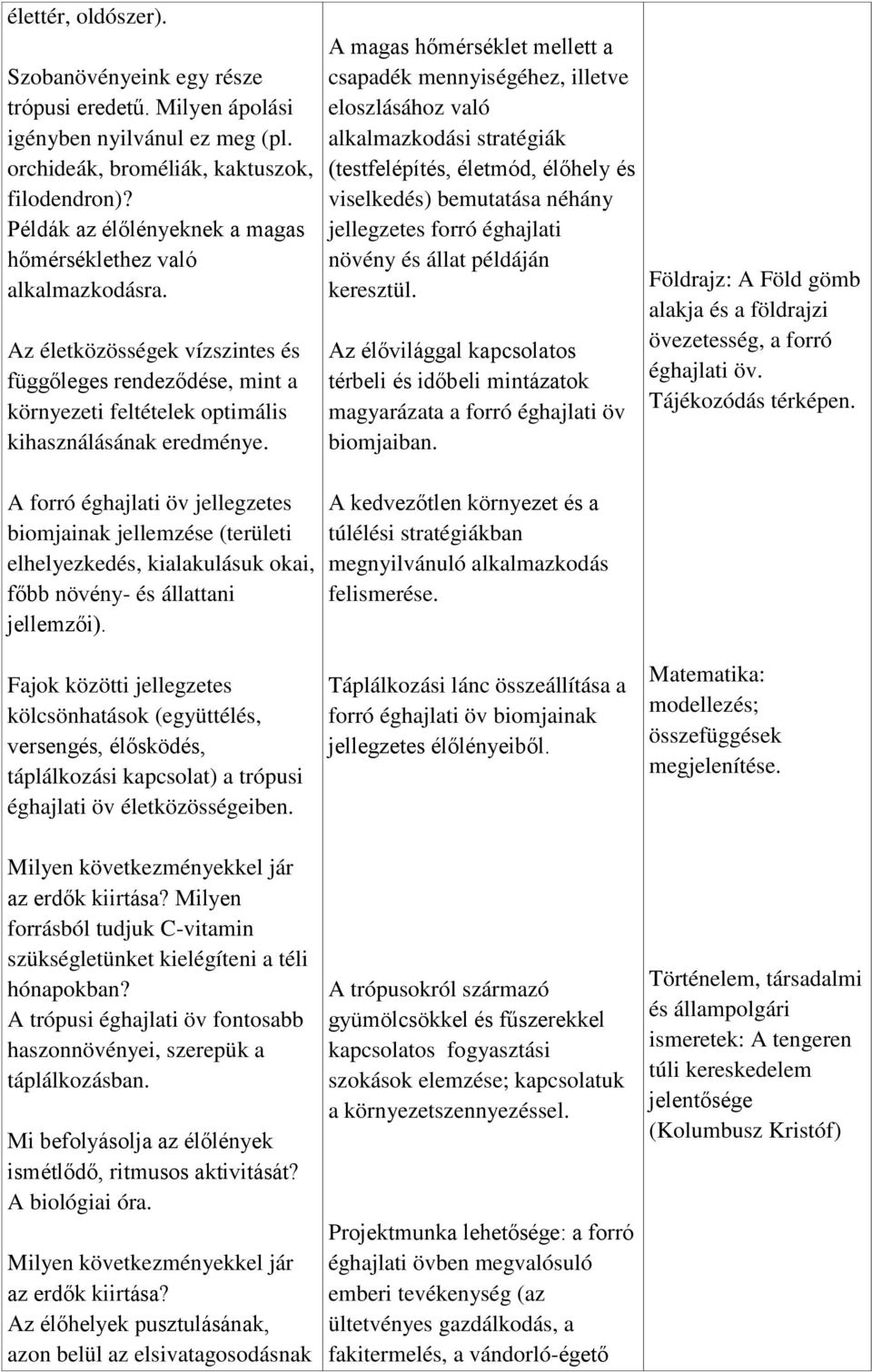 A forró éghajlati öv jellegzetes biomjainak jellemzése (területi elhelyezkedés, kialakulásuk okai, főbb növény- és állattani jellemzői).