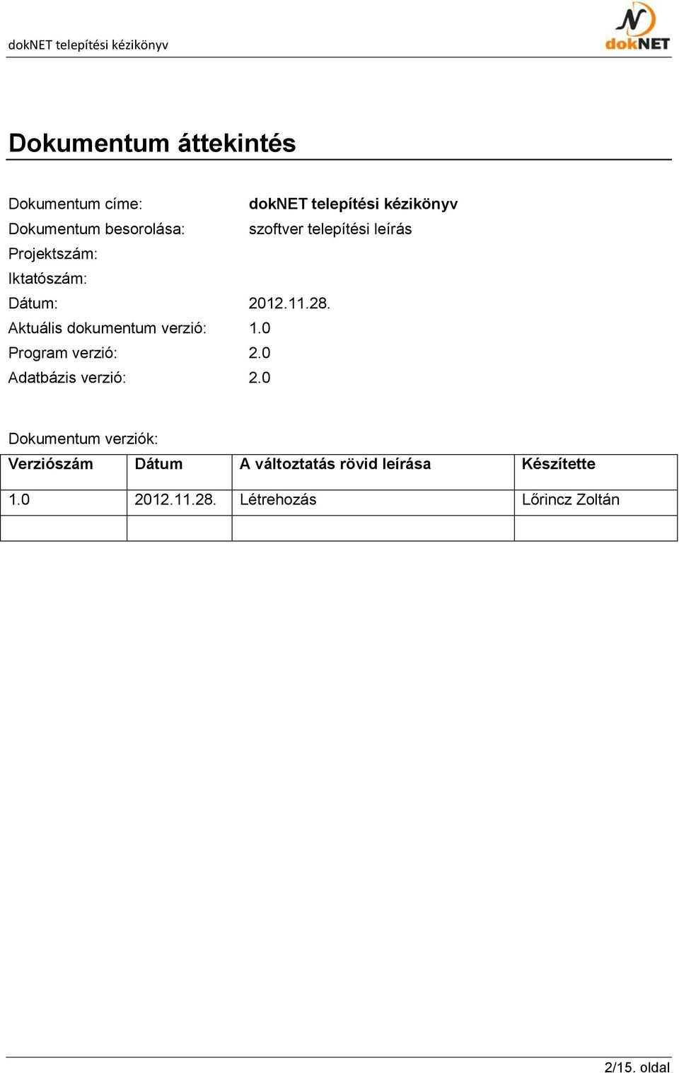 Aktuális dokumentum verzió: 1.0 Program verzió: 2.0 Adatbázis verzió: 2.