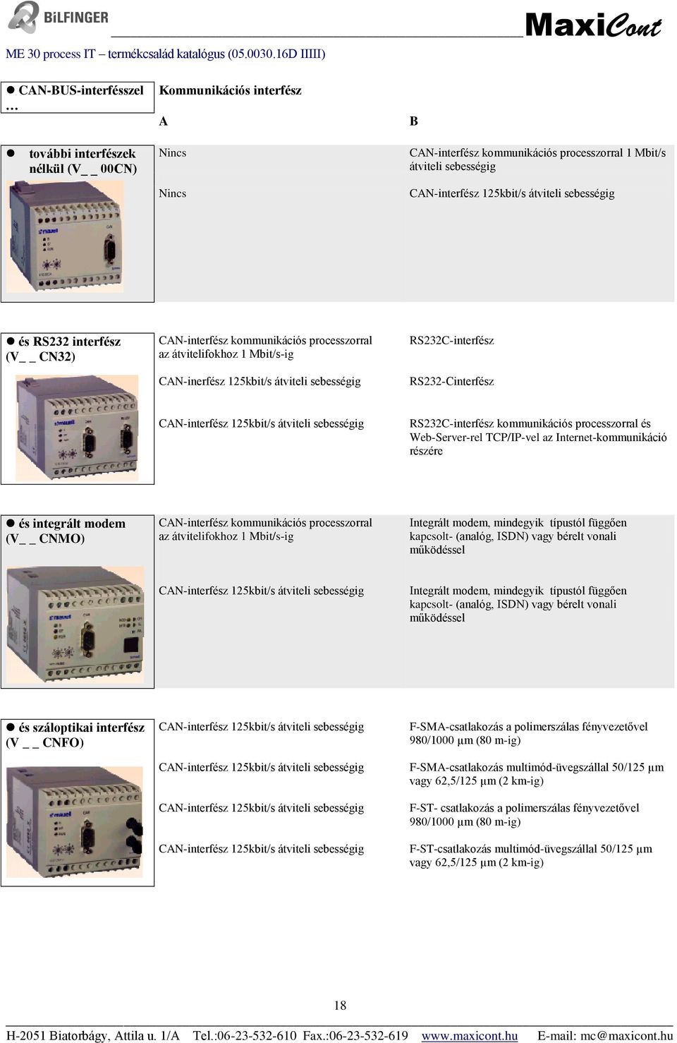 CAN-interfész 125kbit/s átviteli sebességig RS232C-interfész kommunikációs processzorral és Web-Server-rel TCP/IP-vel az Internet-kommunikáció részére és integrált modem (V CNMO) CAN-interfész