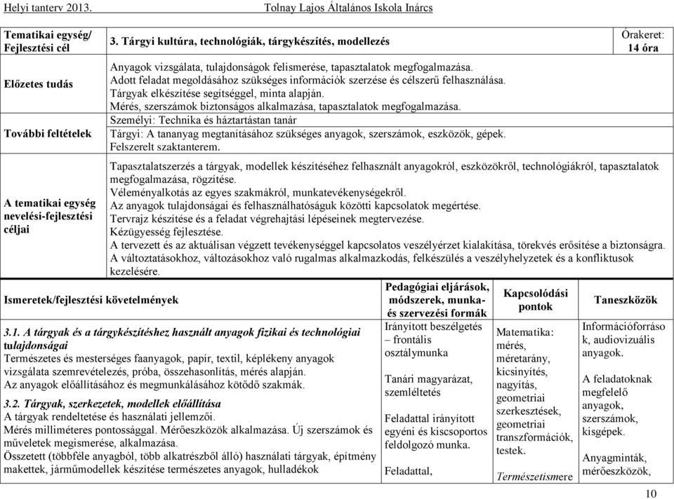 Adott feladat megoldásához szükséges információk szerzése és célszerű felhasználása. Tárgyak elkészítése segítséggel, minta alapján.