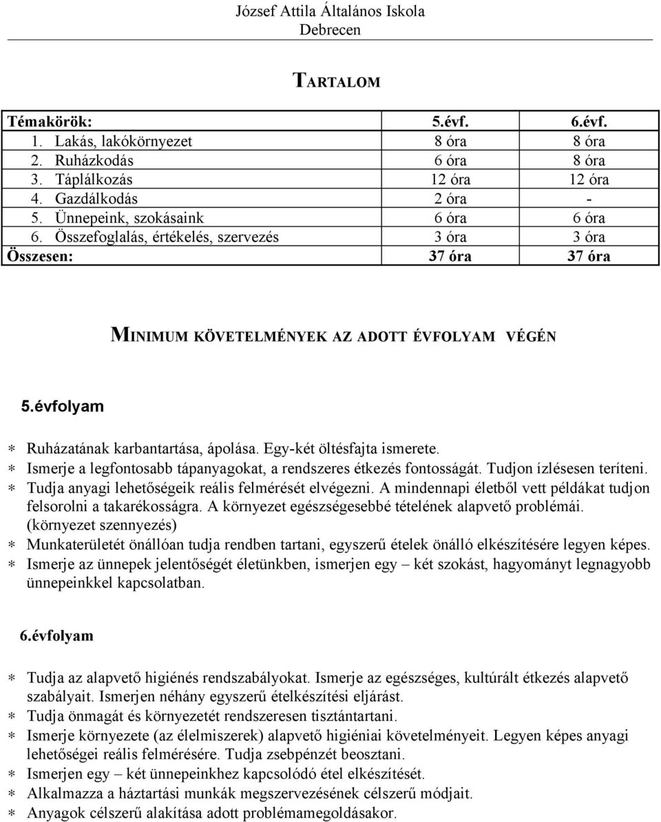 Ismerje a legfontosabb tápanyagokat, a rendszeres étkezés fontosságát. Tudjon ízlésesen teríteni. Tudja anyagi lehetőségeik reális felmérését elvégezni.