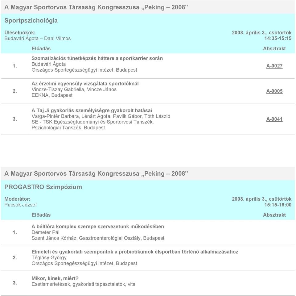 Budapest A-0005 A Taj Ji gyakorlás személyiségre gyakorolt hatásai Varga-Pintér Barbara, Lénárt Ágota, Pavlik Gábor, Tóth László SE - TSK Egészségtudományi és Sportorvosi Tanszék, Pszichológiai