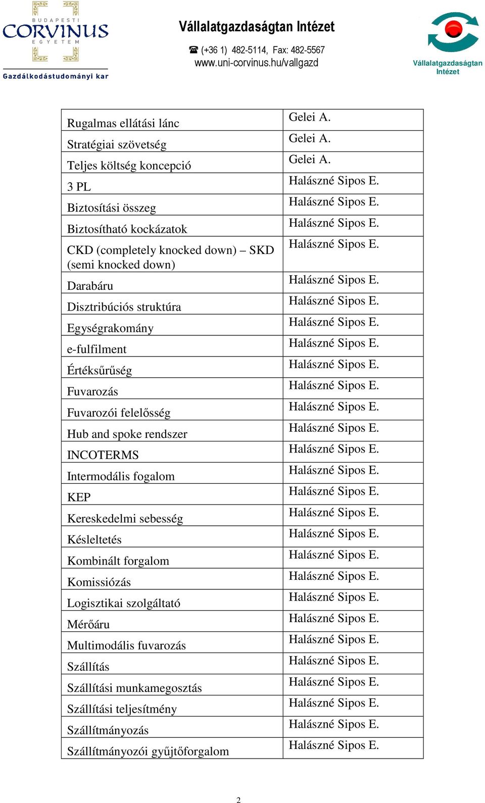 and spoke rendszer INCOTERMS Intermodális fogalom KEP Kereskedelmi sebesség Késleltetés Kombinált forgalom Komissiózás Logisztikai