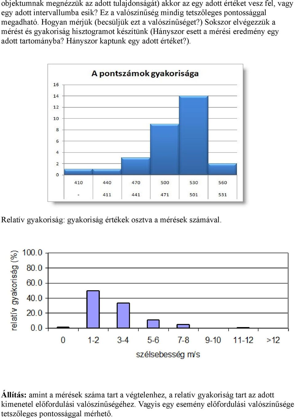 ) Sokszor elvégezzük a mérést és gyakoriság hisztogramot készítünk (Hányszor esett a mérési eredmény egy adott tartományba? Hányszor kaptunk egy adott értéket?). Relatív gyakoriság: gyakoriság értékek osztva a mérések számával.