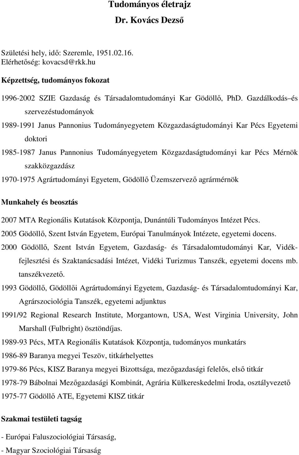 Tudományos életrajz Dr. Kovács Dezső - PDF Free Download