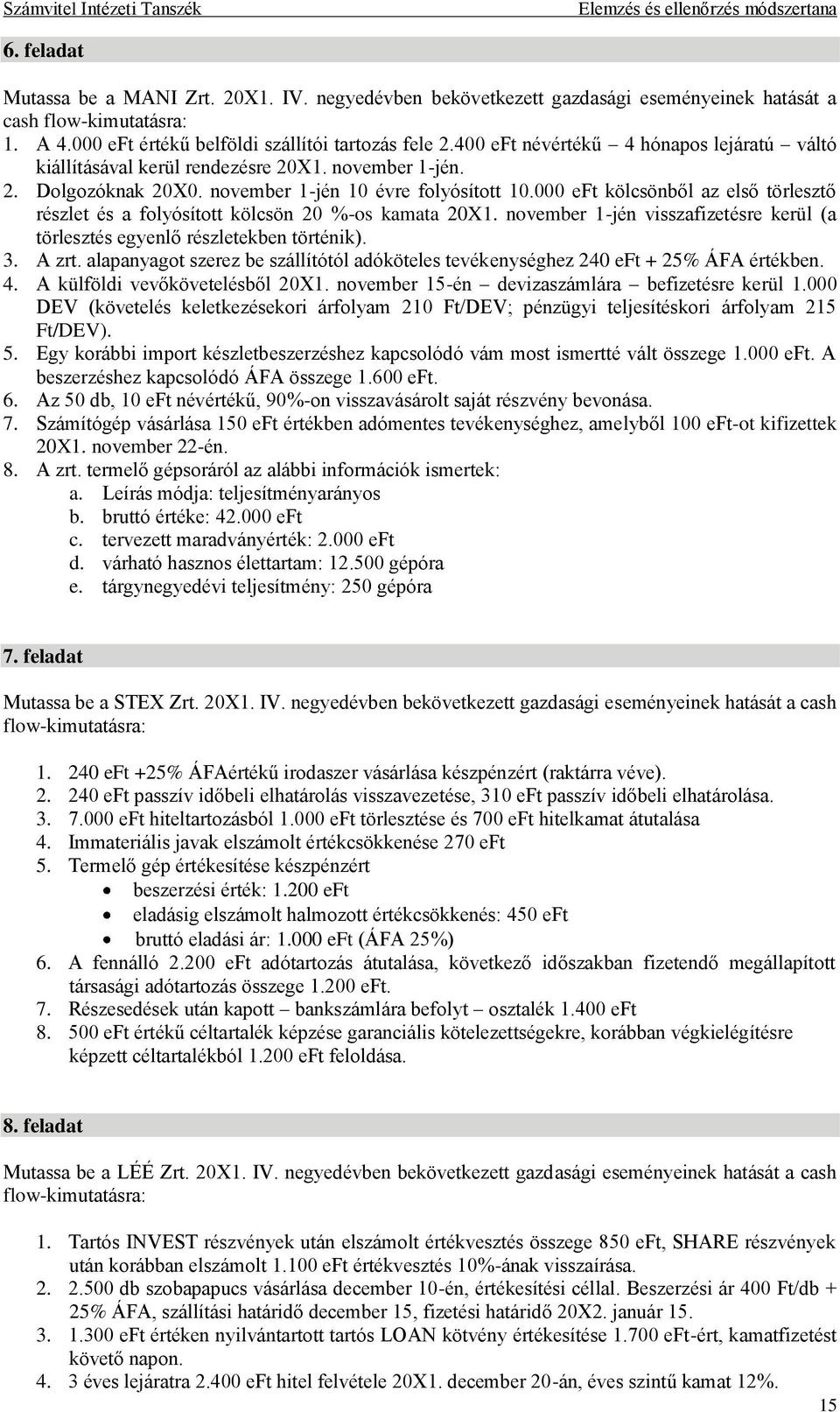 000 eft kölcsönből az első törlesztő részlet és a folyósított kölcsön 20 %-os kamata 20X1. november 1-jén visszafizetésre kerül (a törlesztés egyenlő részletekben történik). 3. A zrt.