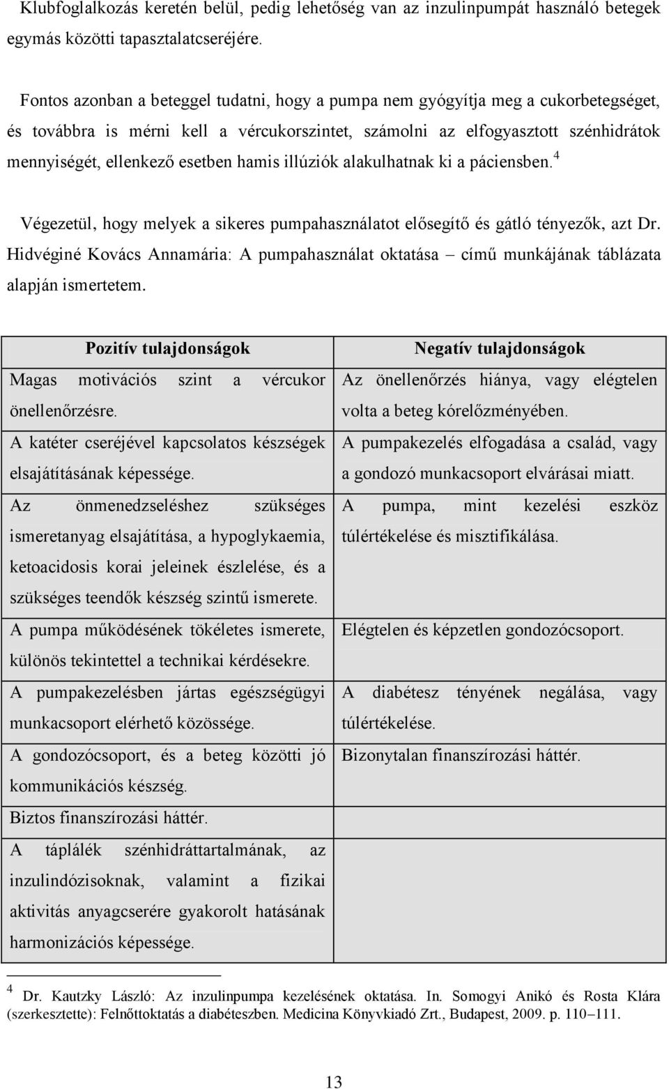 hamis illúziók alakulhatnak ki a páciensben. 4 Végezetül, hogy melyek a sikeres pumpahasználatot elősegítő és gátló tényezők, azt Dr.