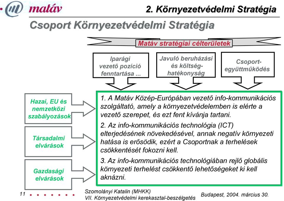 A Matáv Közép-Európában vezető info-kommunikációs szolgáltató, amely a környezetvédelemben is elérte a vezető szerepet, és ezt fent kívánja tartani. 2.