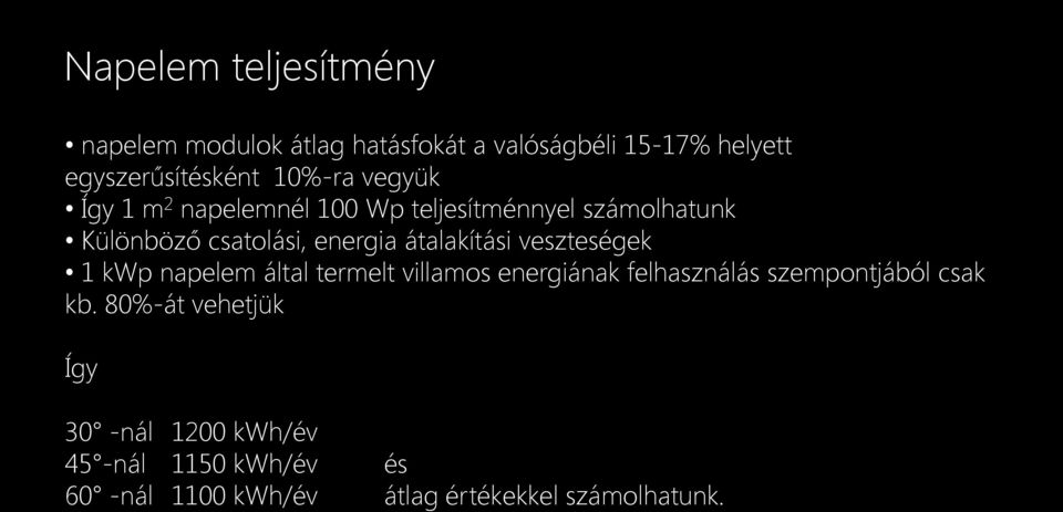 átalakítási veszteségek 1 kwp napelem által termelt villamos energiának felhasználás szempontjából csak