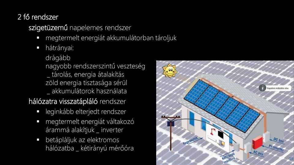 _ akkumulátorok használata hálózatra visszatápláló rendszer leginkább elterjedt rendszer megtermelt