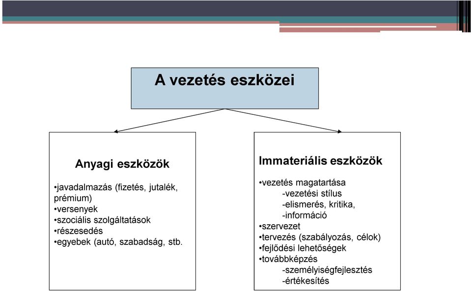 Immateriális eszközök vezetés magatartása -vezetési stílus -elismerés, kritika,