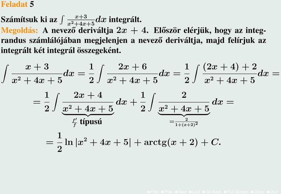 integrált két integrál összegeként.