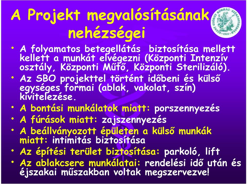 Az SBO projekttel történt időbeni és külső egységes formai (ablak, vakolat, szín) kivitelezése.