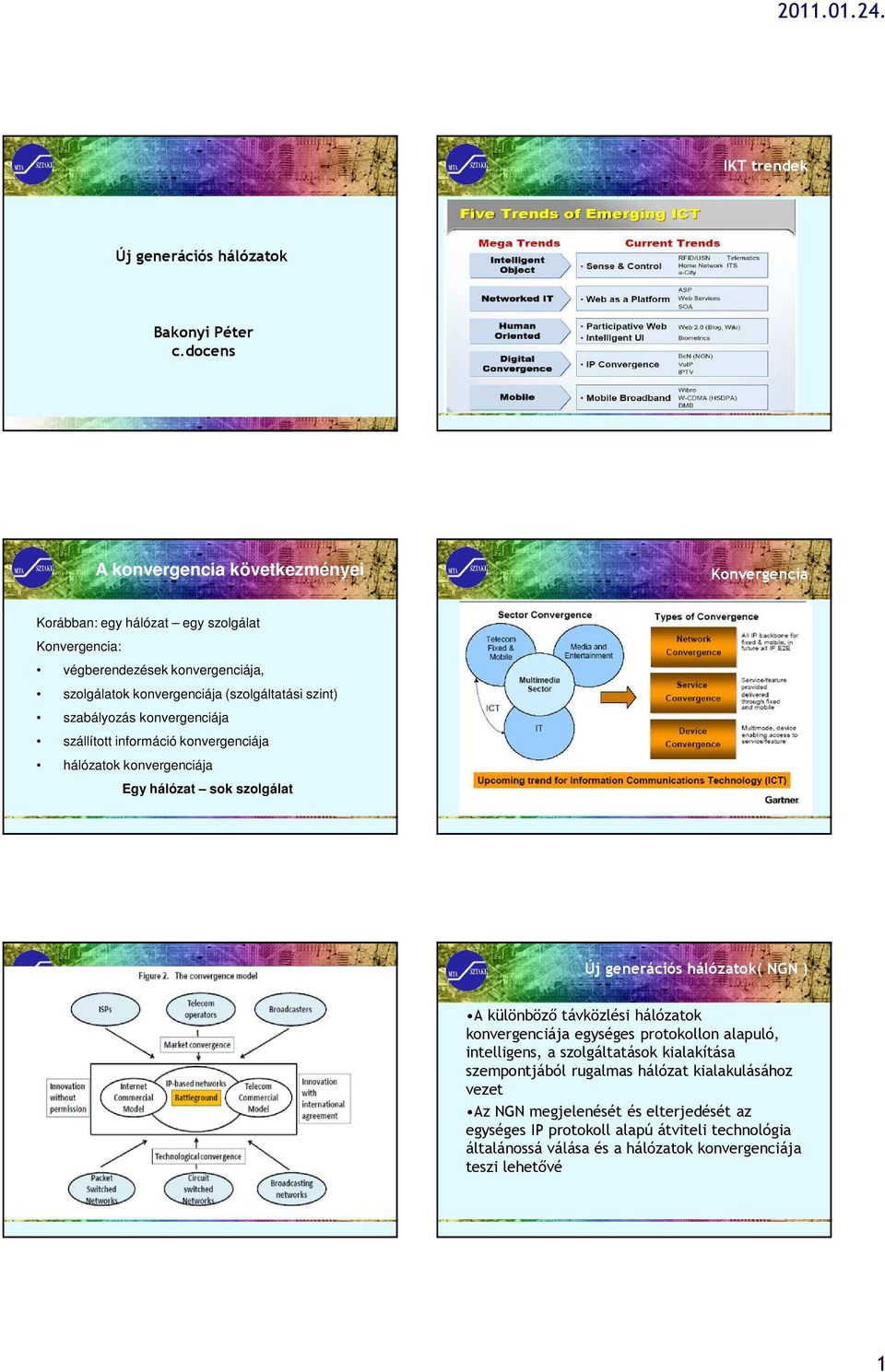 szint) szabályozás konvergenciája szállított információ konvergenciája hálózatok konvergenciája Egy hálózat sok szolgálat Új generációs hálózatok( NGN ) A különböző távközlési