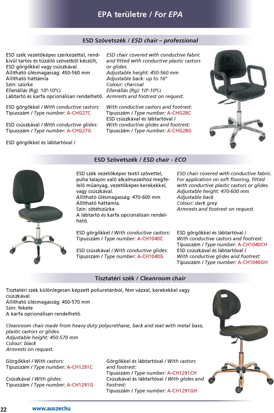 ESD Szövetszék / ESD chair professional ESD chair covered with conductive fabric and fitted with conductive plastic castors or glides.