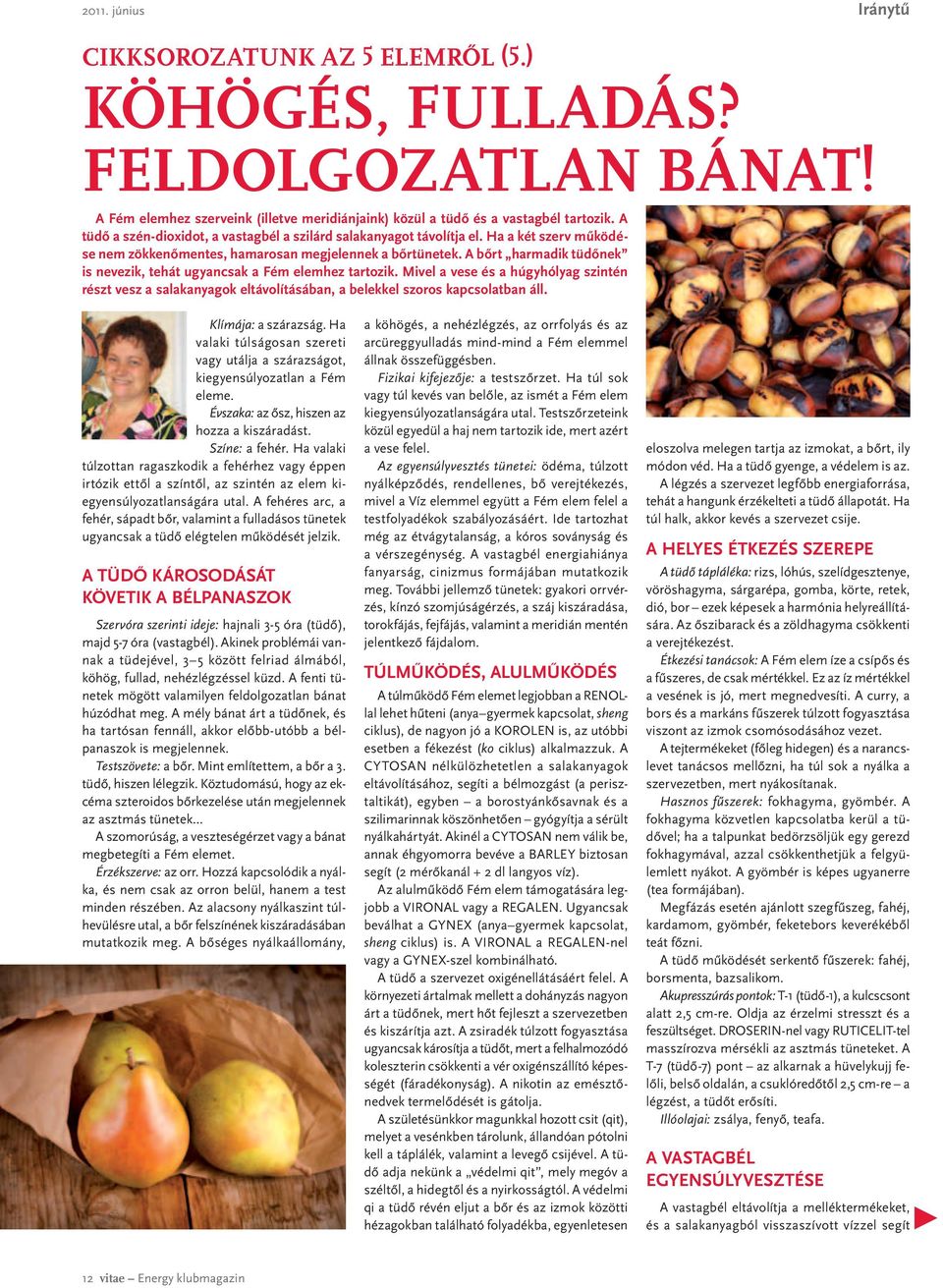 A bőrt harmadik tüdőnek is nevezik, tehát ugyancsak a Fém elemhez tartozik. Mivel a vese és a húgyhólyag szintén részt vesz a salakanyagok eltávolításában, a belekkel szoros kapcsolatban áll.