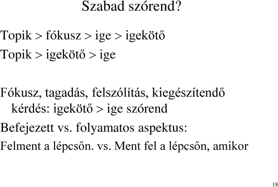 tagadás, felszólítás, kiegészítendő kérdés: igekötő