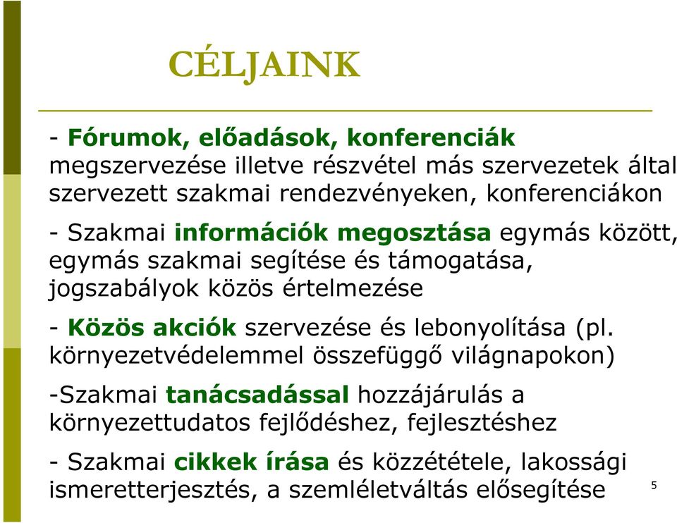Közös akciók szervezése és lebonyolítása (pl.