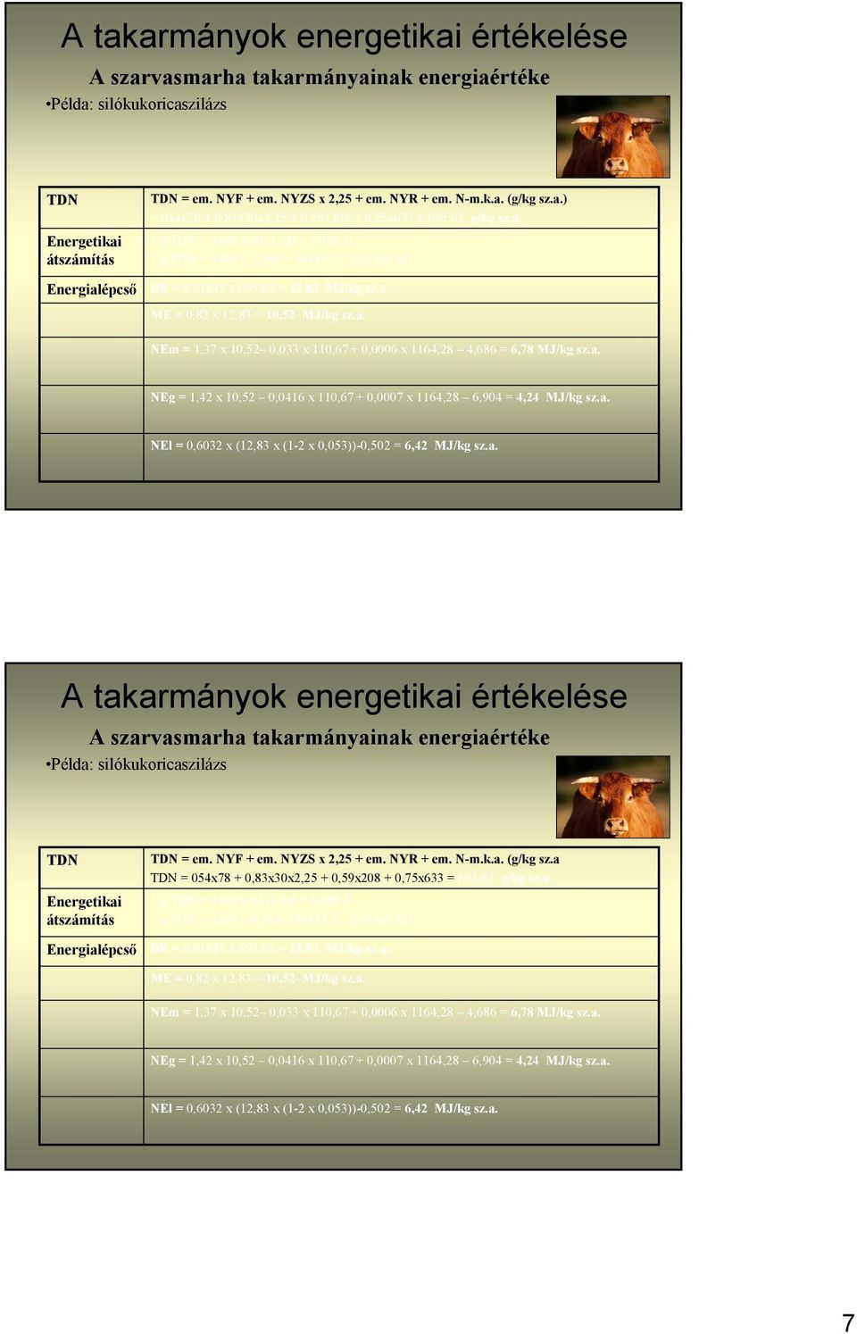 a. ME = 0,82 x 12,83 = 10,52 MJ/kg sz.a.  (g/kg sz.