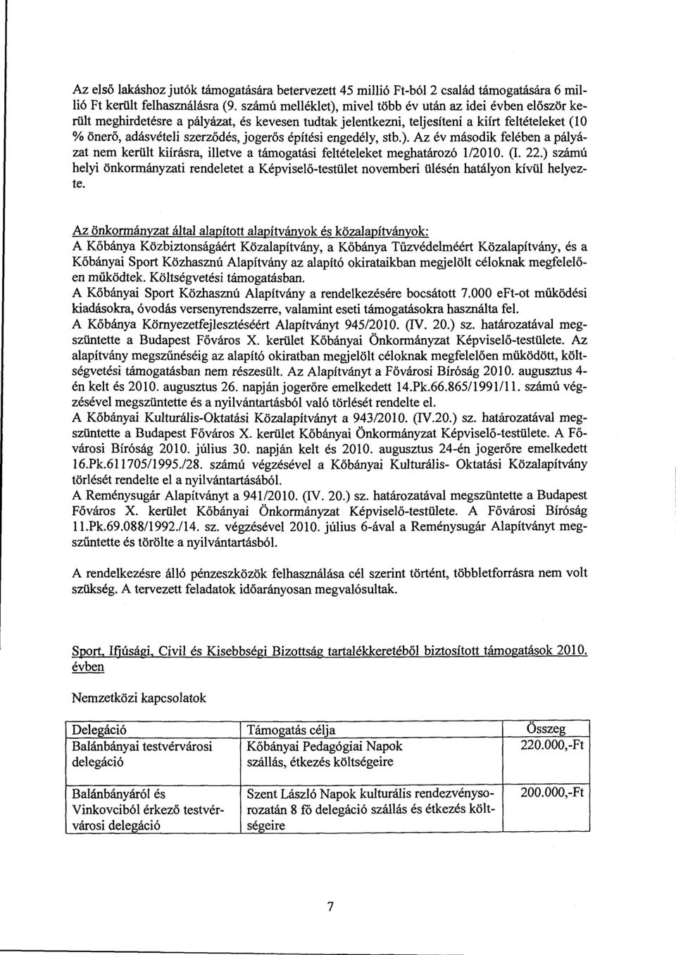 engedéy, stb.). Az év második feében a páyázat nem kerüt kiírásra, ietve a támogatási fetéteeket meghatározó 1/2010. (I. 22.