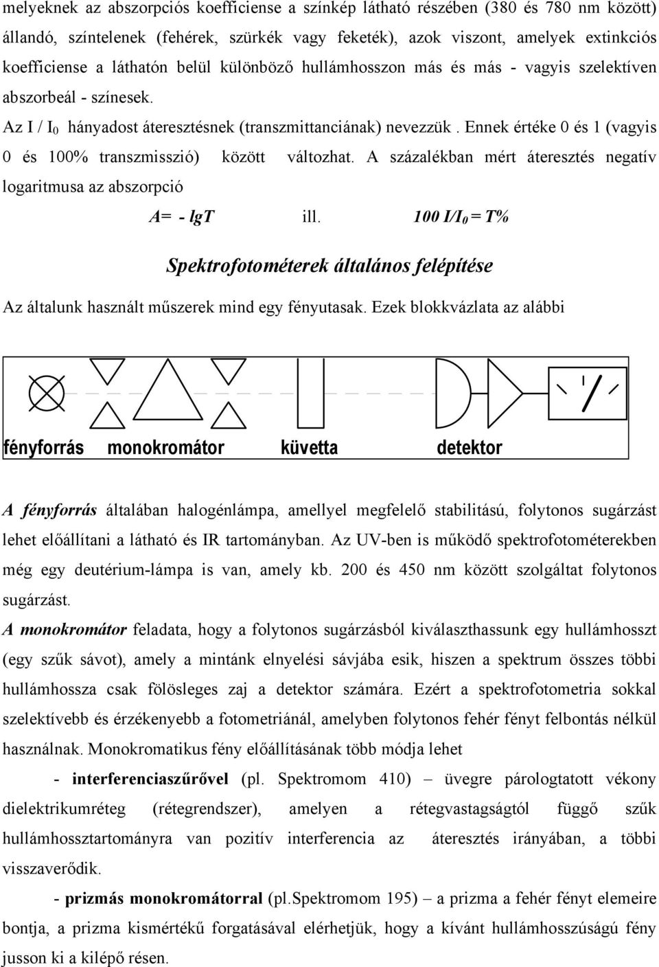 Ennek értéke 0 és 1 (vagyis 0 és 100% transzmisszió) között változhat. A százalékban mért áteresztés negatív logaritmusa az abszorpció A= - lgt ill.