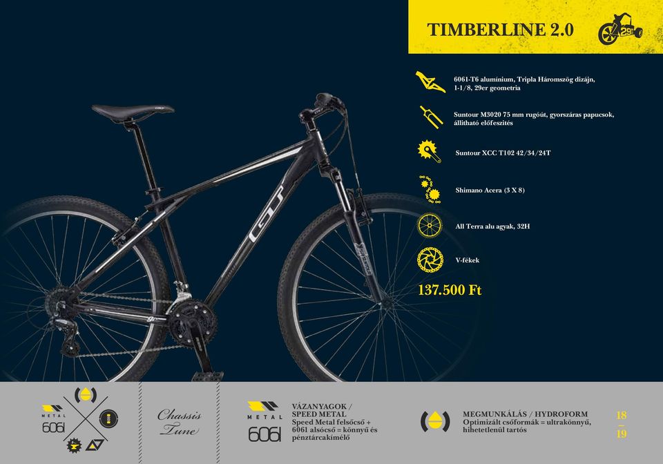 papucsok, állitható elôfeszités Suntour XCC T102 42/34/24T Shimano Acera (3 X 8) All Terra alu agyak, 32H