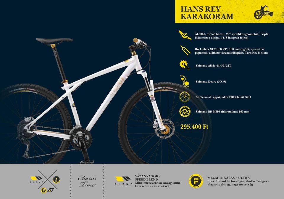 All Terra alu agyak, Alex TD19 felnik 32H Shimano BR-M395 (hidraulikus) 160 mm 295.