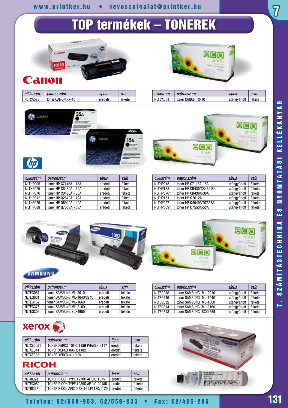 toner SAMSUNG ML-1640/2240 eredeti fekete NLTEG169 toner SAMSUNG ML-1660 eredeti fekete NLTEG378 toner SAMSUNG ML-2160 eredeti fekete NLTEG306 toner SAMSUNG SCX4655 eredeti fekete NLTCA051 toner
