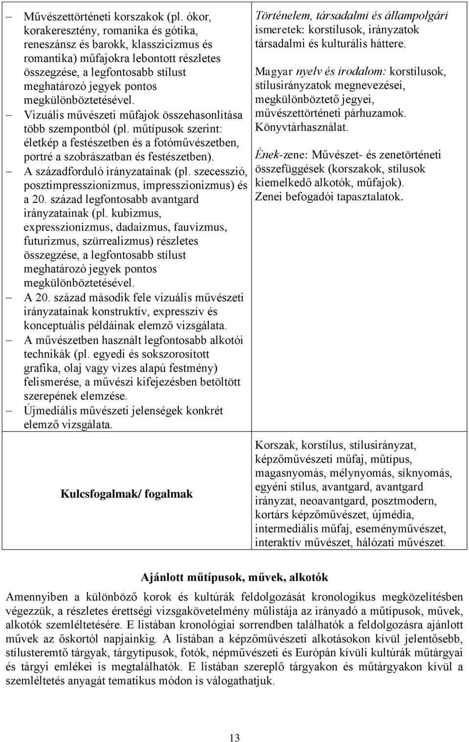 megkülönböztetésével. Vizuális művészeti műfajok összehasonlítása több szempontból (pl. műtípusok szerint: életkép a festészetben és a fotóművészetben, portré a szobrászatban és festészetben).