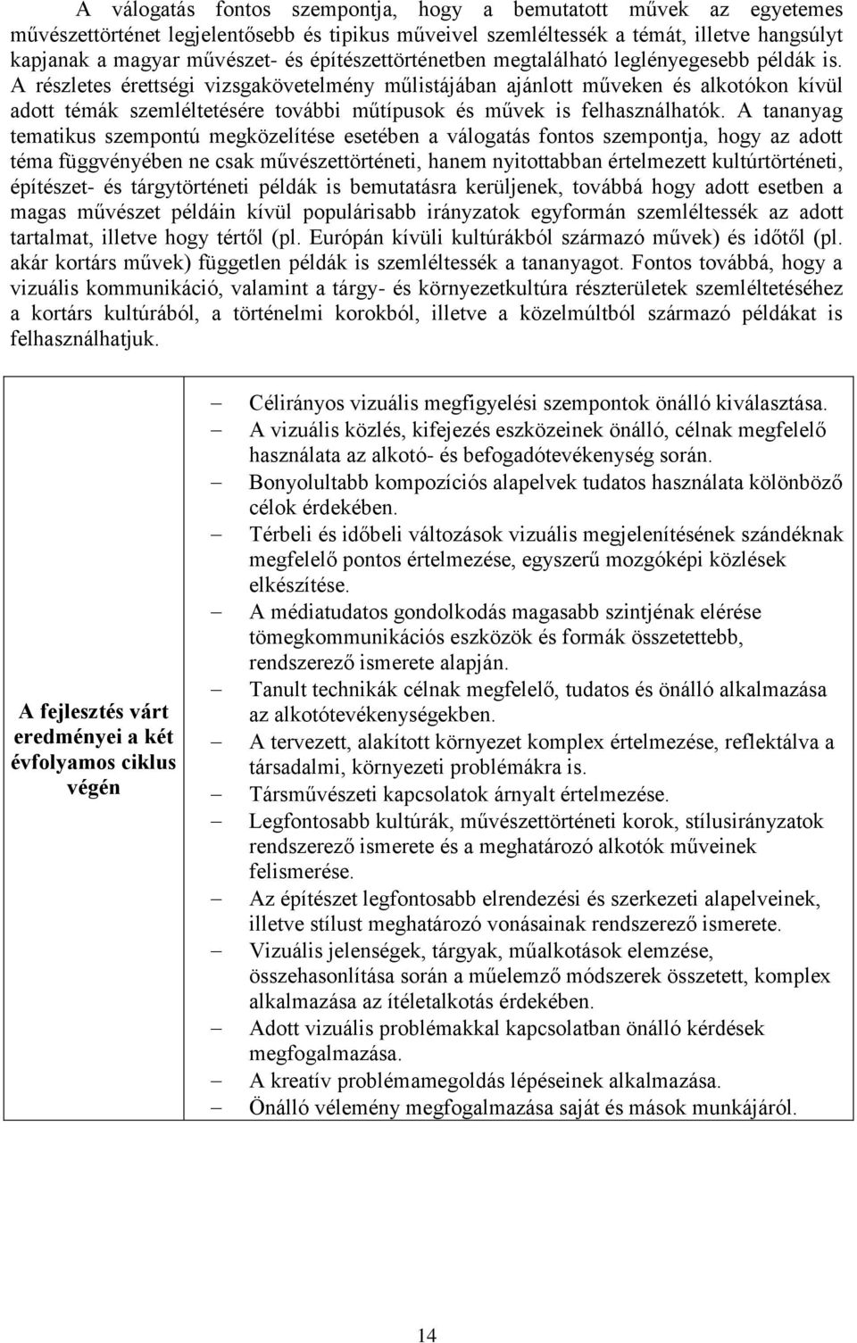 A részletes érettségi vizsgakövetelmény műlistájában ajánlott műveken és alkotókon kívül adott témák szemléltetésére további műtípusok és művek is felhasználhatók.