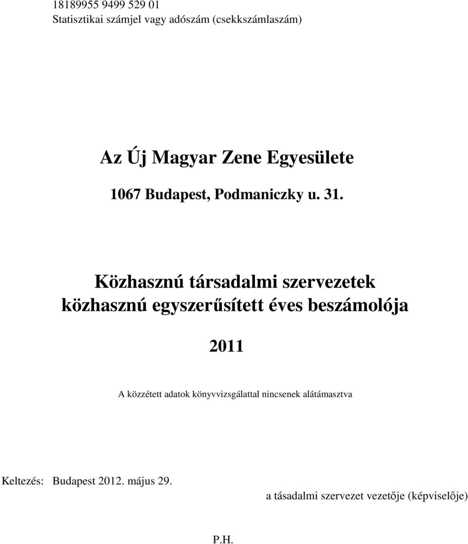 Közhasznú társadalmi szervezetek közhasznú egyszerűsített éves