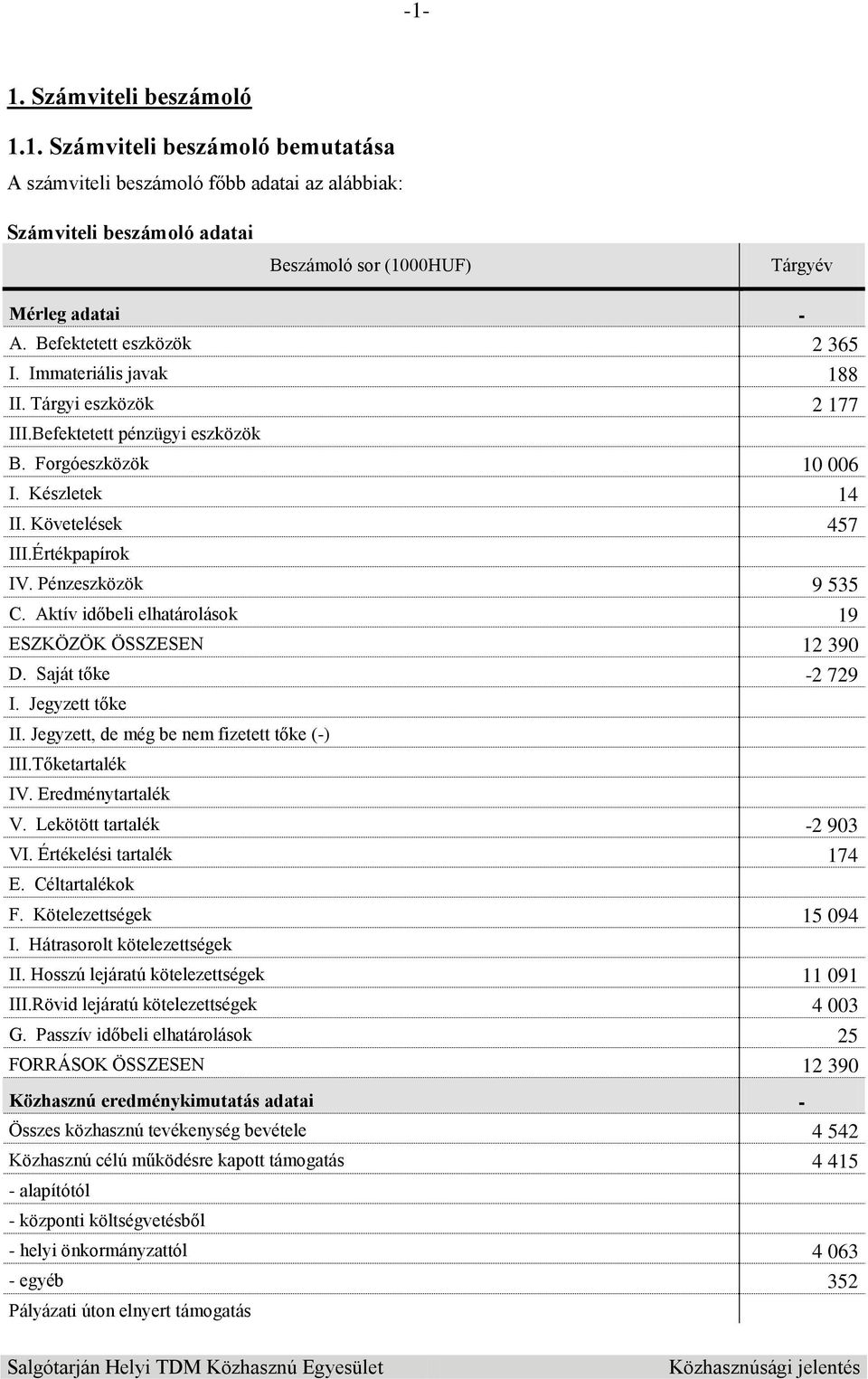 Pénzeszközök 9 535 C. Aktív időbeli elhatárolások 19 ESZKÖZÖK ÖSSZESEN 12 390 D. Saját tőke -2 729 I. Jegyzett tőke II. Jegyzett, de még be nem fizetett tőke (-) III.Tőketartalék IV.