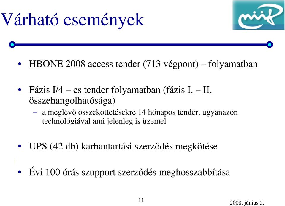 összehangolhatósága) a meglévő összeköttetésekre 14 hónapos tender, ugyanazon