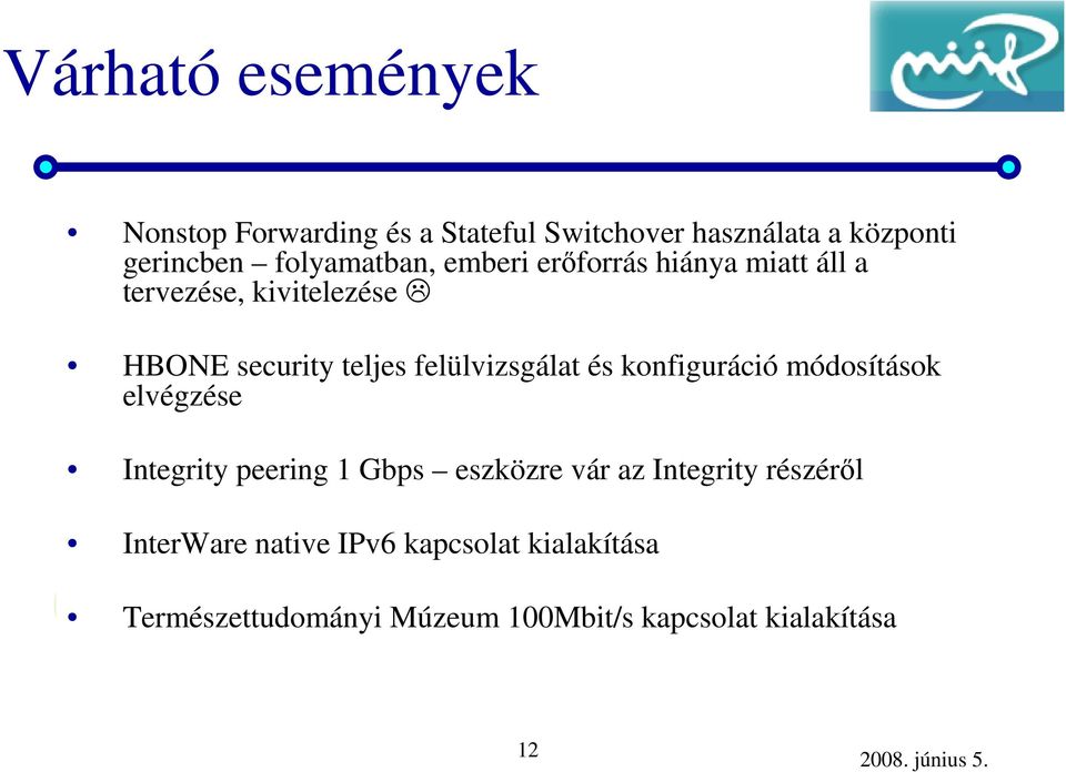 felülvizsgálat és konfiguráció módosítások elvégzése Integrity peering 1 Gbps eszközre vár az