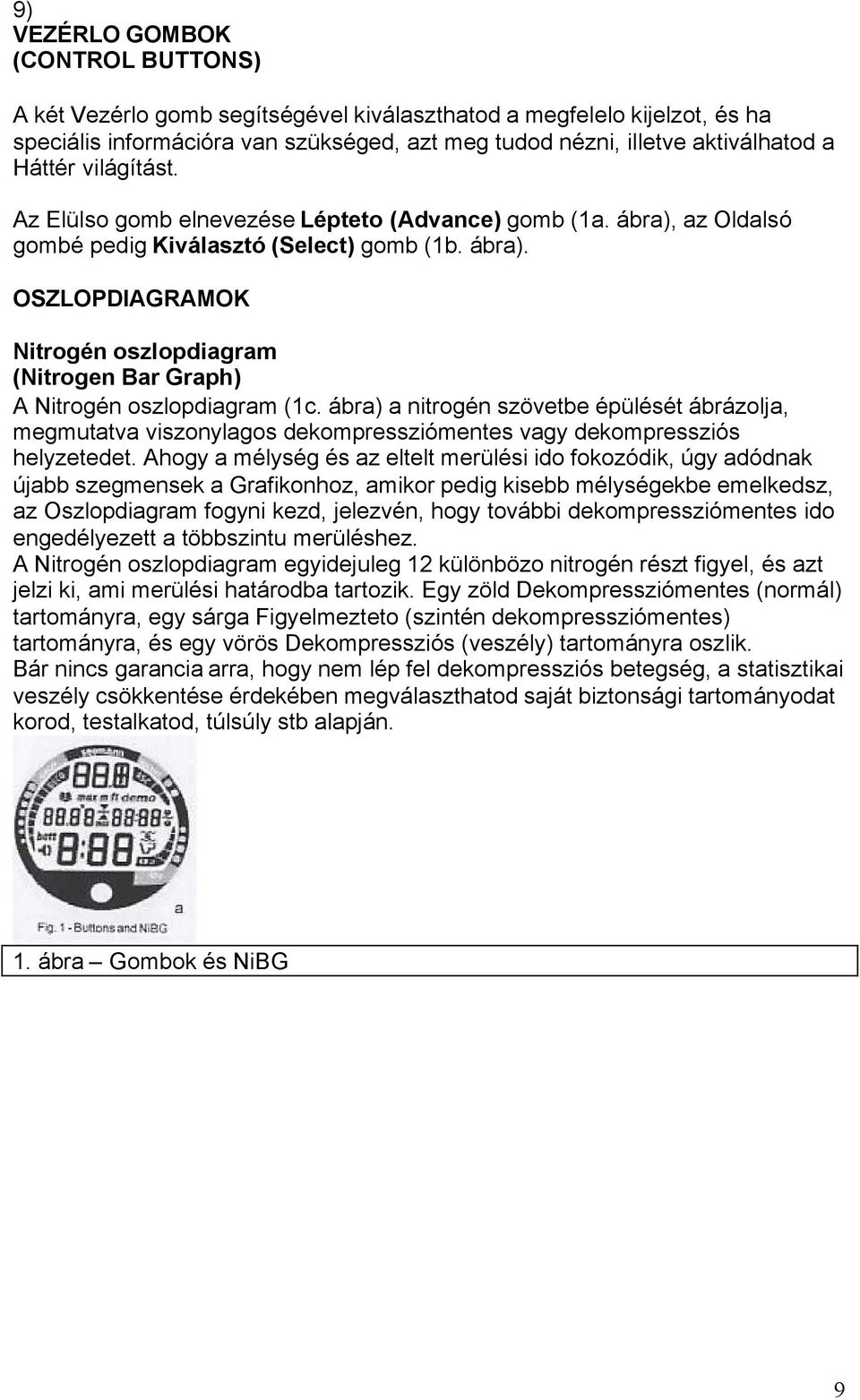 ábra) a nitrogén szövetbe épülését ábrázolja, megmutatva viszonylagos dekompressziómentes vagy dekompressziós helyzetedet.