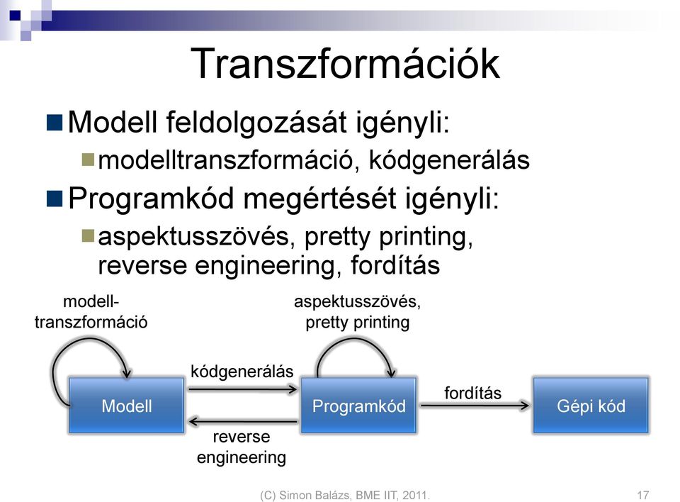 engineering, fordítás modelltranszformáció aspektusszövés, pretty printing