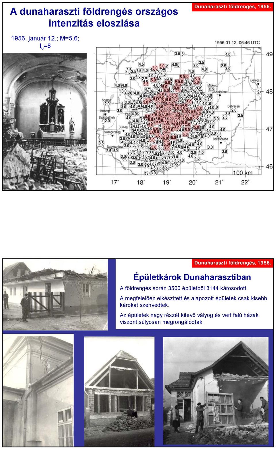 Épületkárok Dunaharasztiban A földrengés során 3500 épületből 3144 károsodott.
