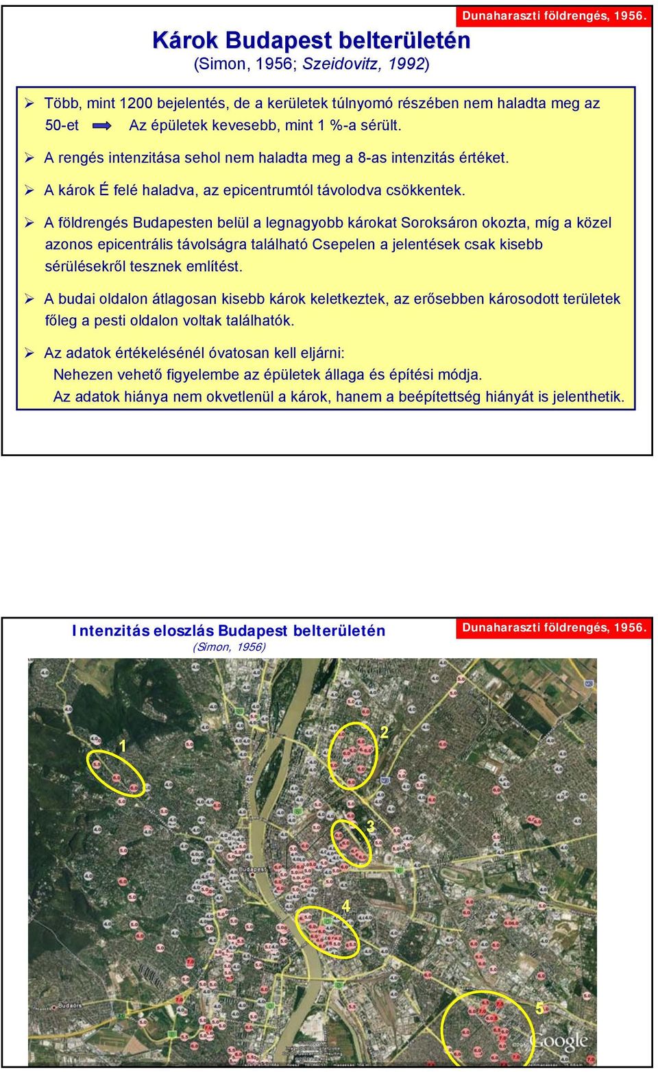 A károk É felé haladva, az epicentrumtól távolodva csökkentek.