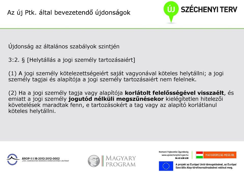 tagjai és alapítója a jogi személy tartozásaiért nem felelnek.