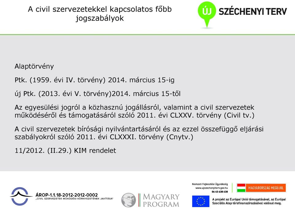 március 15-től Az egyesülési jogról a közhasznú jogállásról, valamint a civil szervezetek működéséről és támogatásáról