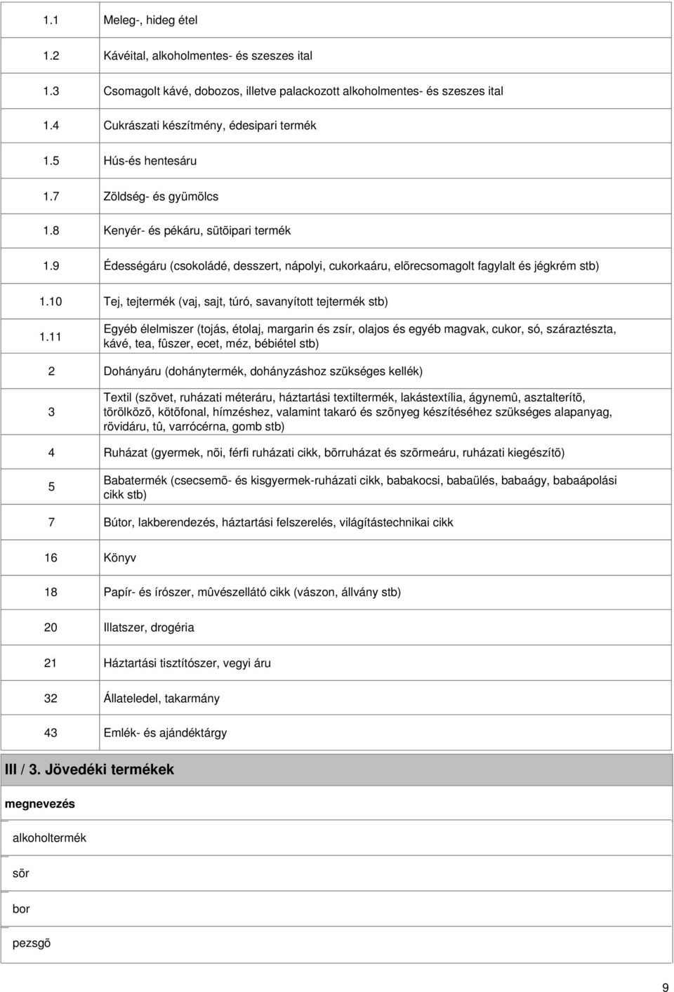 11 2 3 4 5 7 Tej, tejtermék (vaj, sajt, túró, savanyított tejtermék stb) Egyéb élelmiszer (tojás, étolaj, margarin és zsír, olajos és egyéb magvak, cukor, só, száraztészta, kávé, tea, fûszer, ecet,