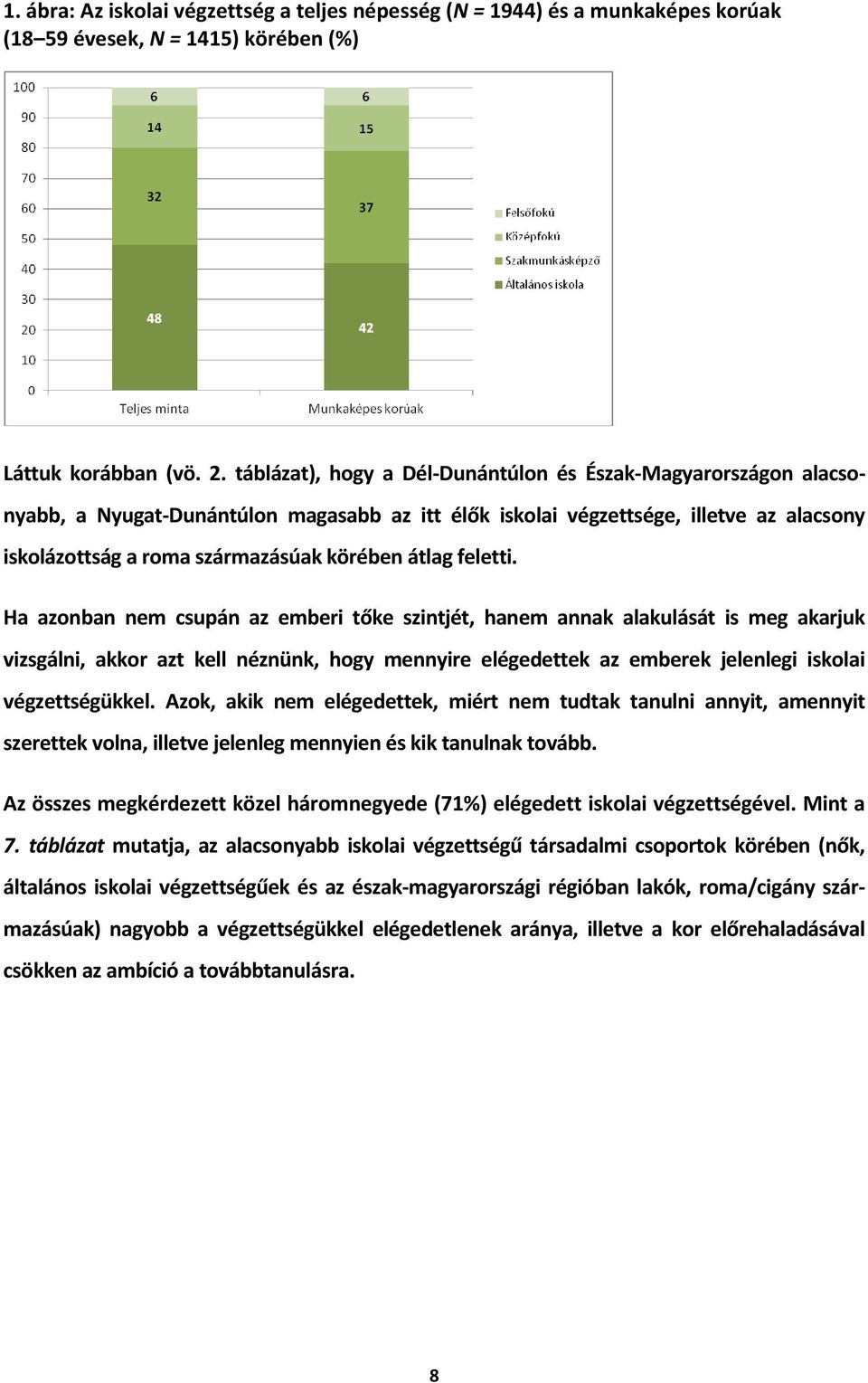 feletti. Ha azonban nem csupán az emberi tőke szintjét, hanem annak alakulását is meg akarjuk vizsgálni, akkor azt kell néznünk, hogy mennyire elégedettek az emberek jelenlegi iskolai végzettségükkel.