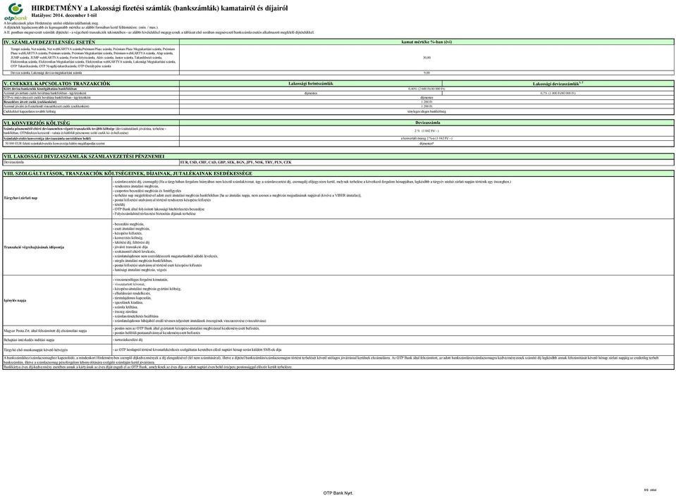 SZÁMLAFEDEZETLENSÉG ESETÉN kamat mértéke %-ban (évi) Tempó számla, Net számla, Net webkártya számla,prémium Plusz számla, Prémium Plusz Megtakarítási számla, Prémium Plusz webkártya számla, Prémium