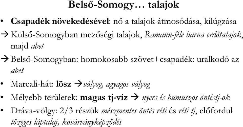 az abet Marcali-hát: lösz vályog, agyagos vályog Mélyebb területek: magas tj-víz nyers és humuszos