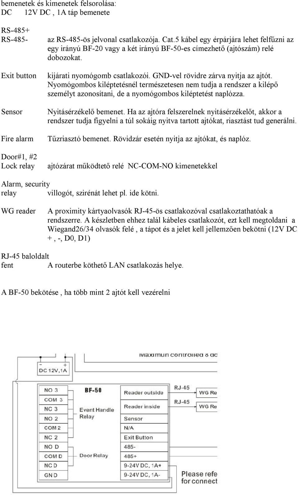 Nyomógombos kiléptetésnél természetesen nem tudja a rendszer a kilépő személyt azonosítani, de a nyomógombos kiléptetést naplózza. Nyitásérzékelő bemenet.