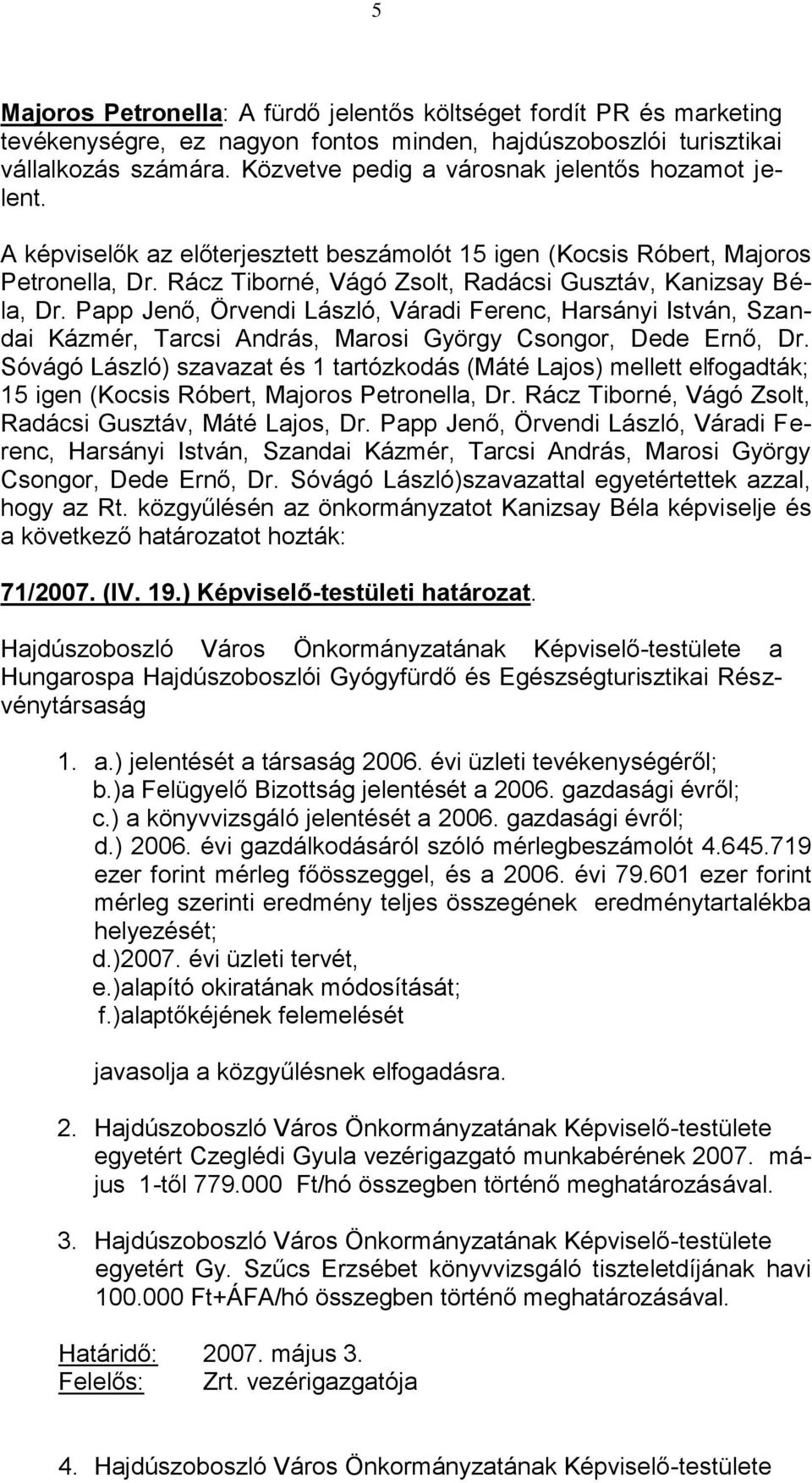 Rácz Tiborné, Vágó Zsolt, Radácsi Gusztáv, Kanizsay Béla, Dr. Papp Jenő, Örvendi László, Váradi Ferenc, Harsányi István, Szandai Kázmér, Tarcsi András, Marosi György Csongor, Dede Ernő, Dr.