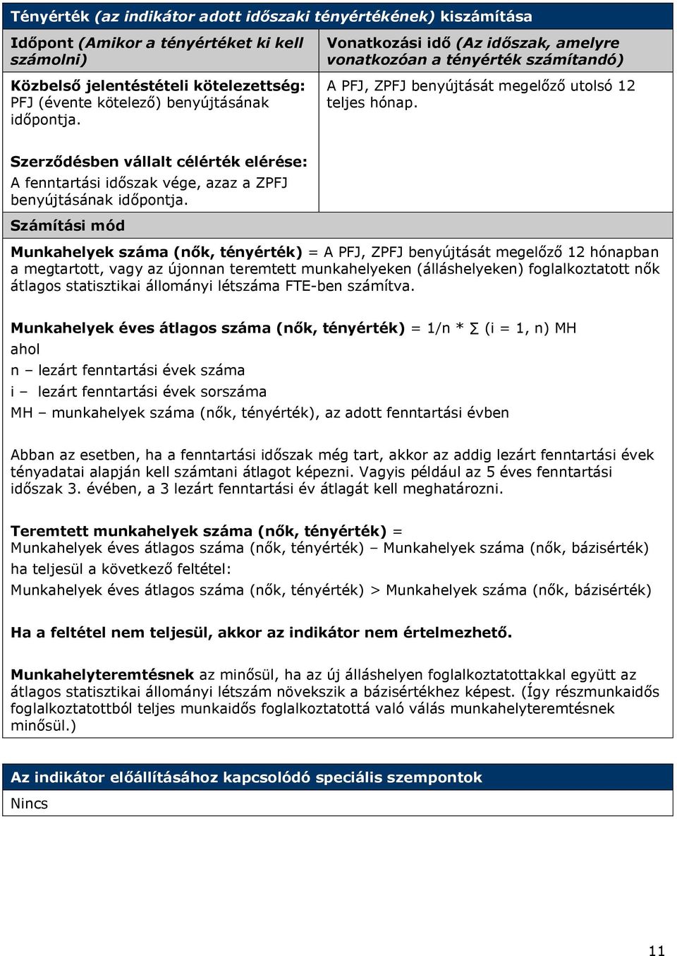 Szerződésben vállalt célérték elérése: A fenntartási időszak vége, azaz a ZPFJ benyújtásának időpontja.