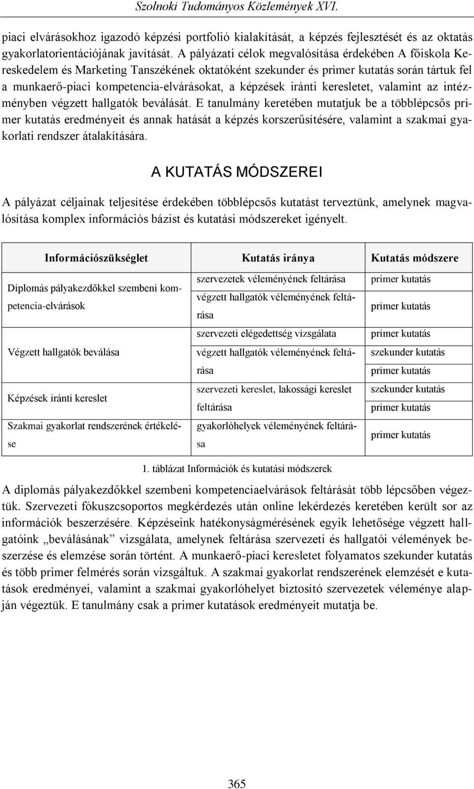 keresletet, valamint az intézményben végzett hallgatók beválását.