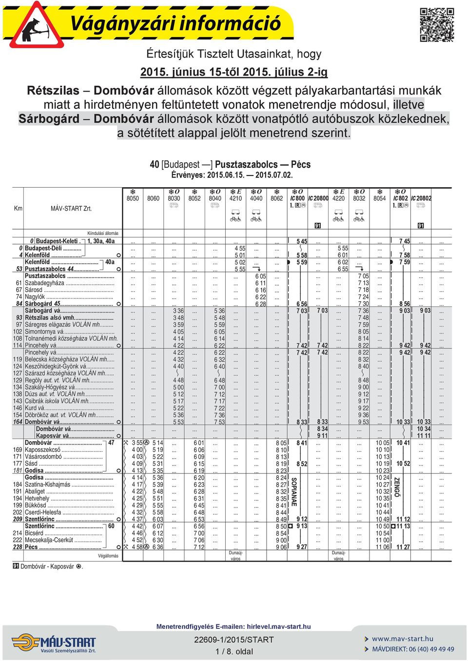 közlekednek, sötétített lppl elölt menetrend szernt. 4 [Budpest ] Pusztszbolcs Pécs Kndulás állomás 5 6 3 Budpest-Kelet. 1, 3, 4 Budpest-Dél 4 Kelenföld.. Kelenföld. 4 53 Pusztszbolcs 44.